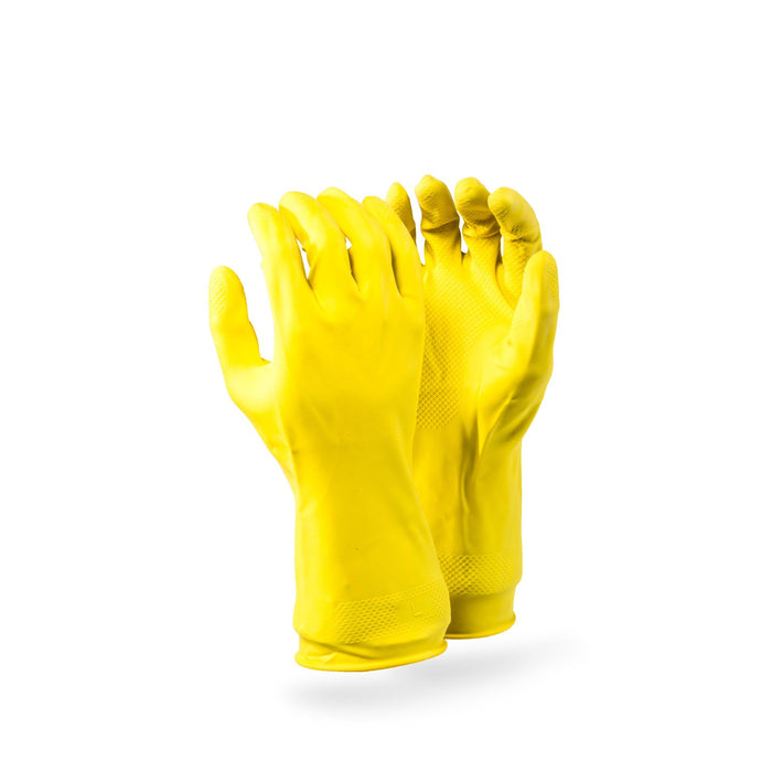 Dromex Yellow 18mil (0.45mm) flock lined household 30cm rubber glove - Safety Supplies  Gloves - PPE, Workwear, Conti Suits, Zeroflame and Acid, Safety Equipment, SAFETY SUPPLIES - Safety supplies