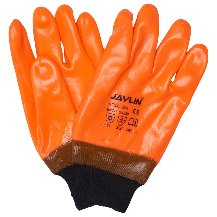 Javlin PVC Orange Freezer Gloves Knitted Wrist