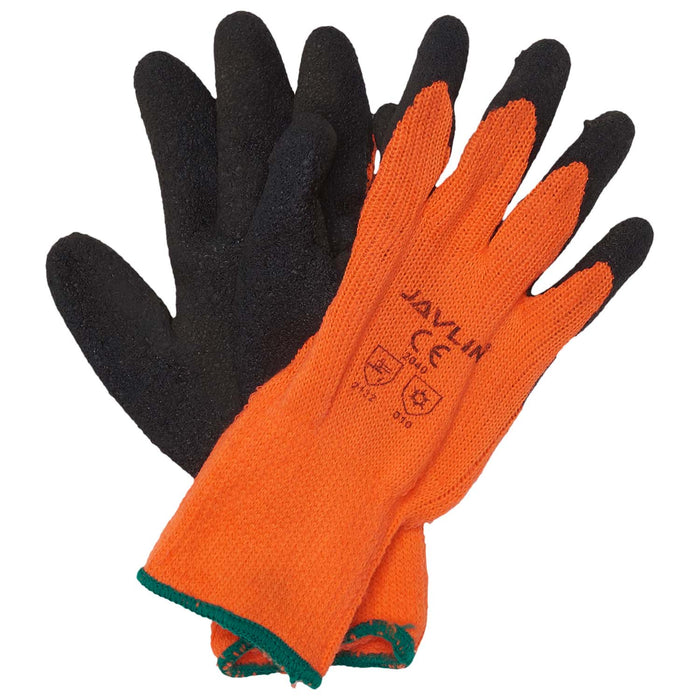 Javlin Black Latex Coated Thermal Gloves With Flourescent Orange Liner