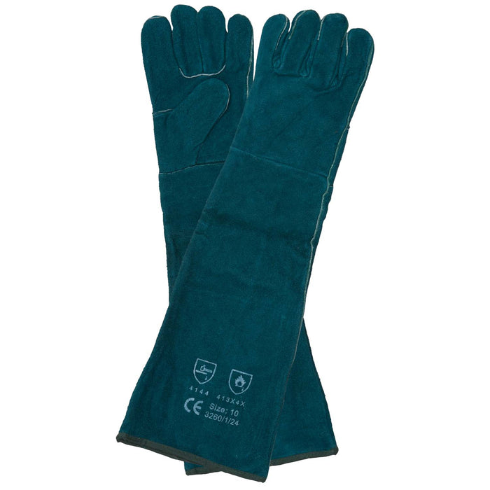 Javlin Green Lined Fully Welted Leather Gloves 40cm Cuff