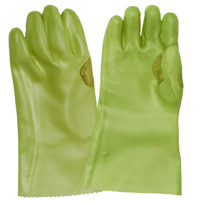 Javlin PVC Medium Weight Hi-Vis Green Reinforced Safety Cuff Gloves 27cm
