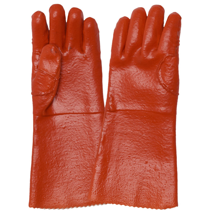 Javlin PVC Elbow Length Hi-Vis Orange Reinforced Gloves 35cm