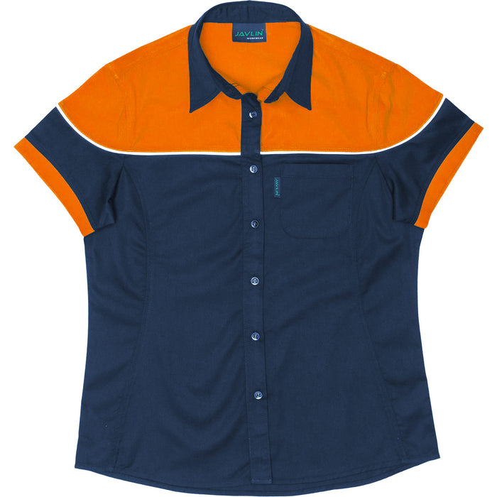 Javlin Womans Two Tone Racing Shirt Navy & Hi-Vis Orange