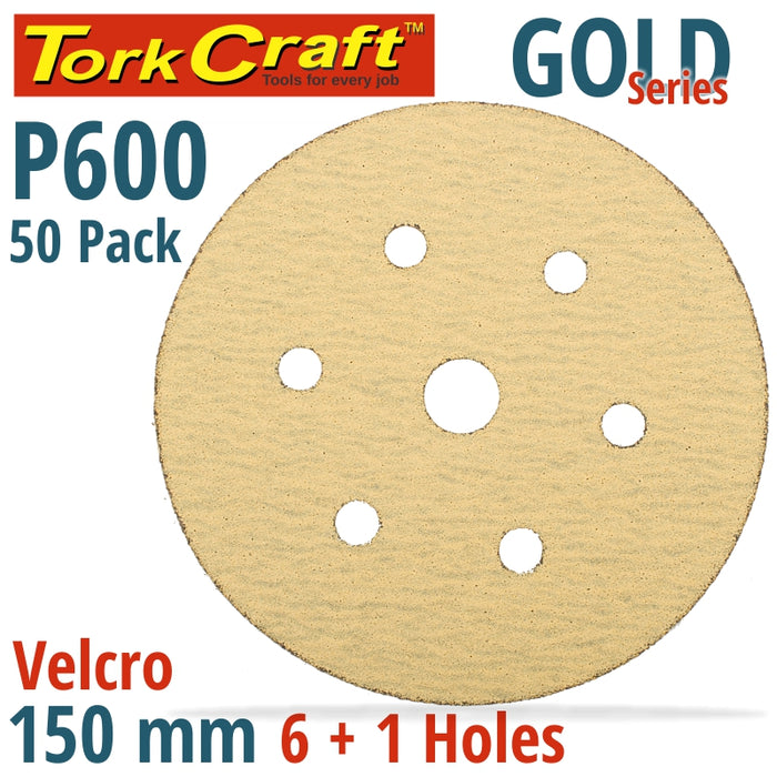 GOLD DISC (50 PIECES) 600GRIT 150MM X 6+1 HOLES HOOK AND LOOP