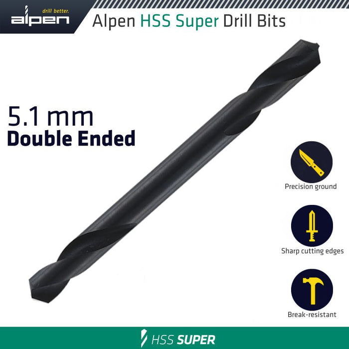 HSS SUPER DRILL BIT DOUBLE ENDED 5.1MM POUCHED