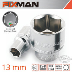 FIXMAN 1/2' DRIVE HEX SOCKET 13MM X 21.8MM
