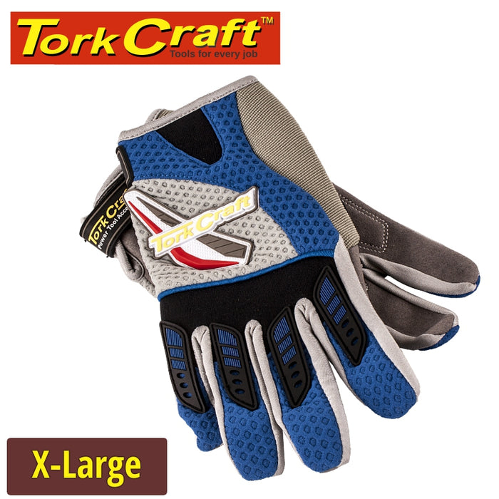 MECHANICS GLOVE X LARGE SYNTHETIC LEATHER PALM AIR MESH BACK BLUE