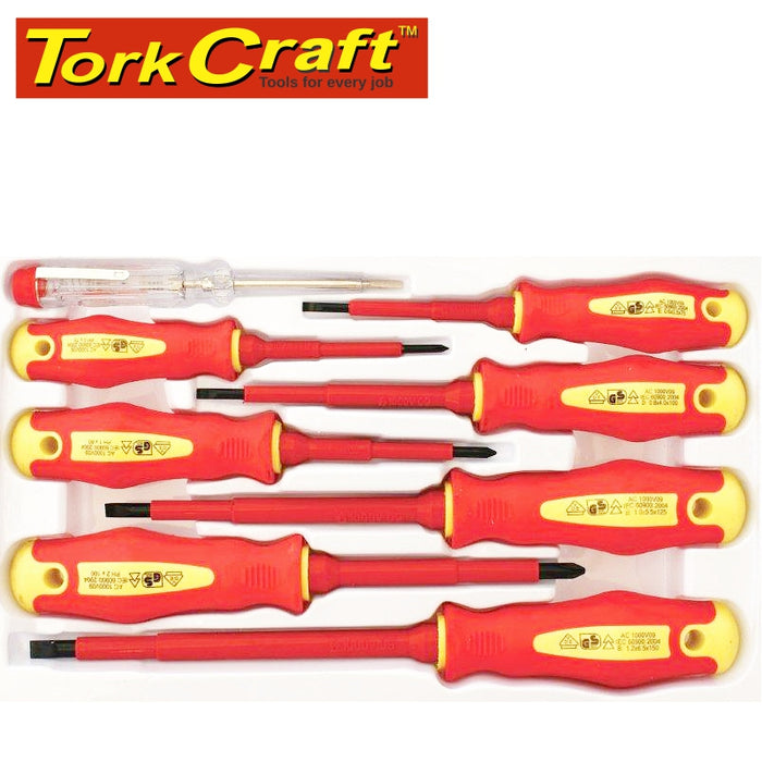 8PC SCREWDRIVER & TESTER SET ELECTRICIANS INSULATED VDE
