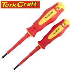 2PC SCREWDRIVER INSULATED VDE 3.5X75MM SLOTTED & PH1X80MM