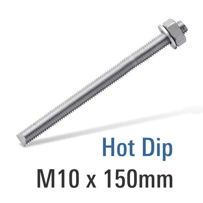 EN8 HOT DIP GALV STUD M10X150 WITH NUT AND WASHER