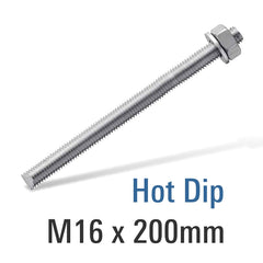 8.8 HOT DIP  GALV STUD M16X200 WITH NUT AND WASHER