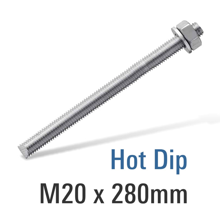 8.8 HOT DIP  GALV STUD M20X280 WITH NUT AND WASHER
