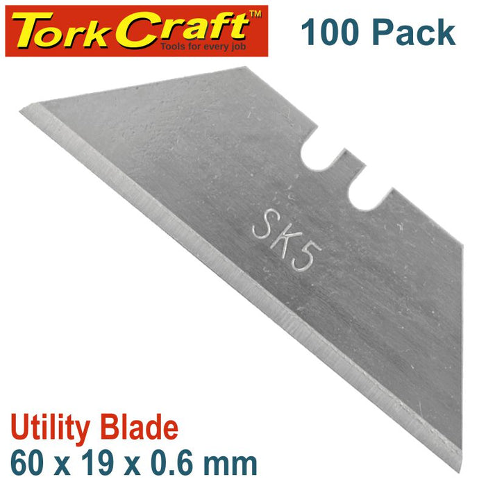 UTILITY BLADE SOLID 60MM X 19MM X 0.6MM 100PC SK5
