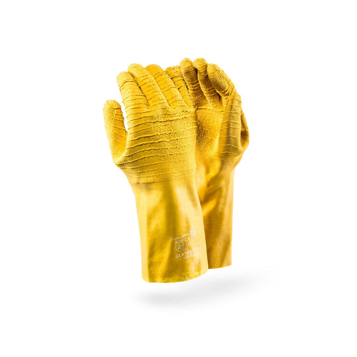 Dromex Yellow crinkled comarex 35 cm gauntlet with fleece lined rubber gloves - Safety Supplies  Gloves - PPE, Workwear, Conti Suits, Zeroflame and Acid, Safety Equipment, SAFETY SUPPLIES - Safety supplies