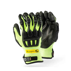 Dromex CUT5 Seamless HIVIZ Liner, Knitwrist with PU Coating and Neoprene Impact Guard Glove