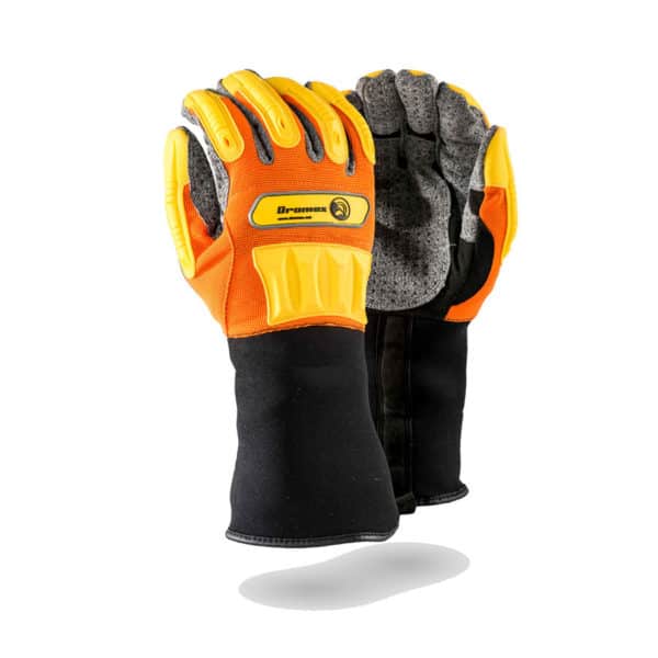 Dromex Mach HIVIZ Waterproof Impact Gloves, Grey Leather Palm, Neoprene Back with Yellow Knuckle Impact