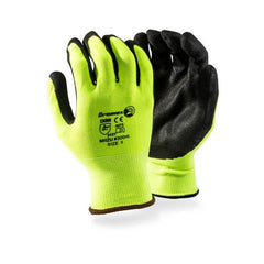 Dromex Specialised Hand Protection Domex MIIZU Range are double seamless hi-viz green gloves, with black latex micro palm coating. - Safety Supplies  Gloves - PPE, Workwear, Conti Suits, Zeroflame and Acid, Safety Equipment, SAFETY SUPPLIES - Safety supplies