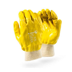 Dromex Fully dipped yellow nitrile knitted wrist glove which is durable & offers good dexterity with a rough finish - Safety Supplies  Gloves - PPE, Workwear, Conti Suits, Zeroflame and Acid, Safety Equipment, SAFETY SUPPLIES - Safety supplies