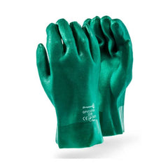 Dromex Heavy Duty Textured Green PVC Coated Gloves-Open Cuff, 27cm Wrist Length