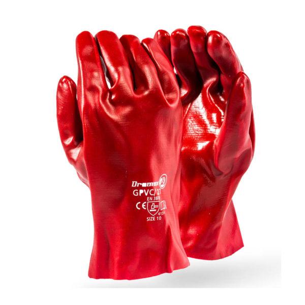 Dromex Standard weight Dromex red 27cm PVC coated gloves, interlocked lined - Safety Supplies  Gloves - PPE, Workwear, Conti Suits, Zeroflame and Acid, Safety Equipment, SAFETY SUPPLIES - Safety supplies