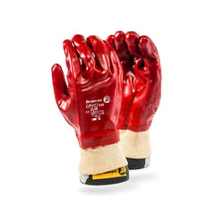Dromex Standard Weight Red Pvc Coated Gloves, Interlock Lined, Knitted Wrist