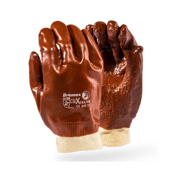 Dromex Xtra Brown Rough Pvc Gloves, Knitted Wrist