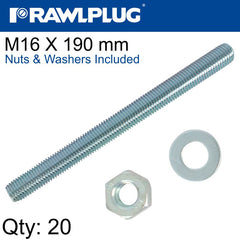 STUD M 16 X 190 X20 PER BOX WITH NUTS AND WASHERS